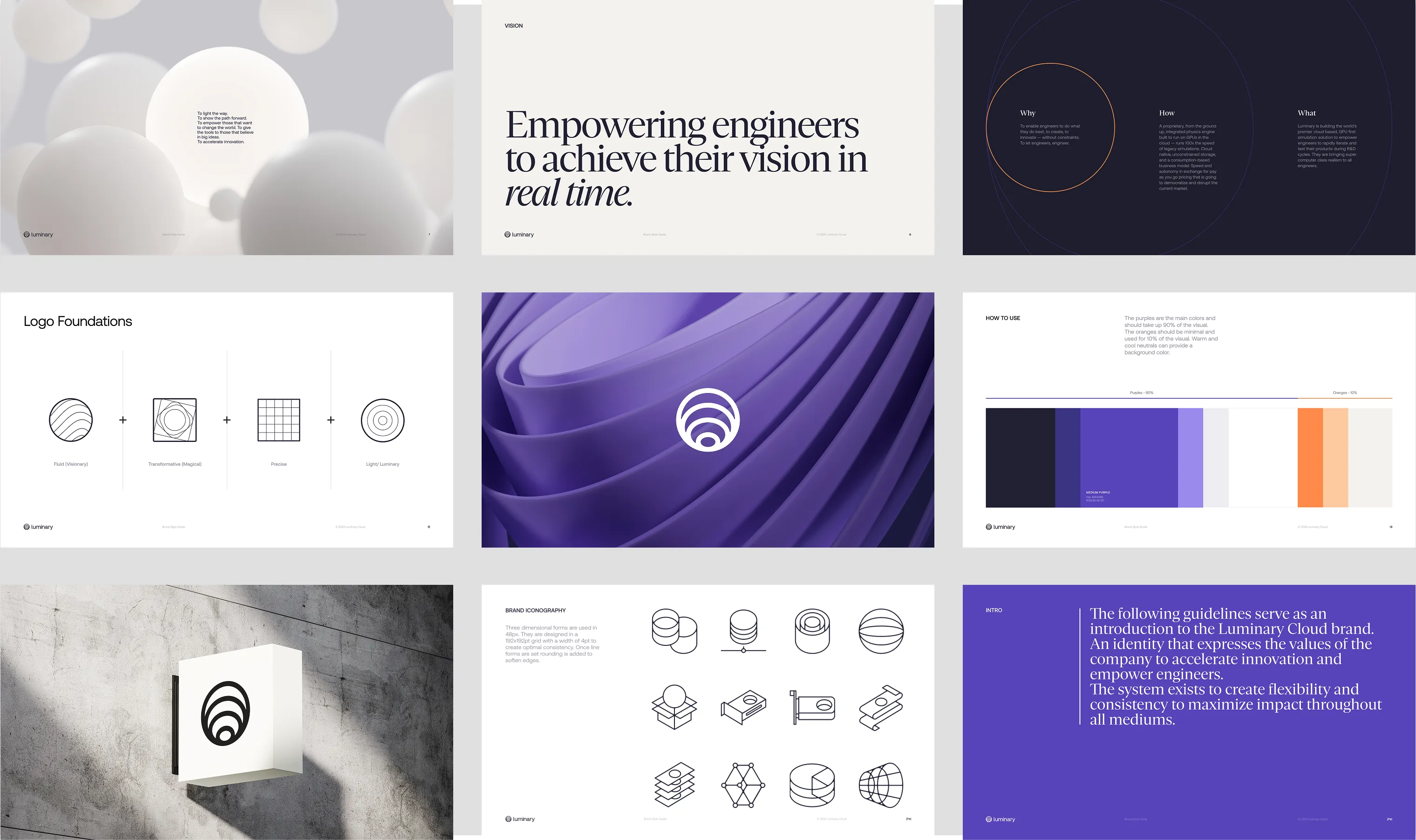 Spreads from the Luminary brand book