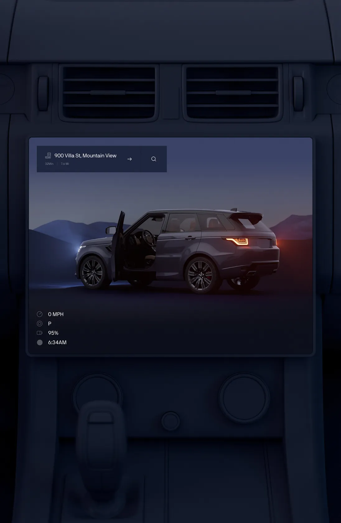 The Ghost OS interface on a car's center console