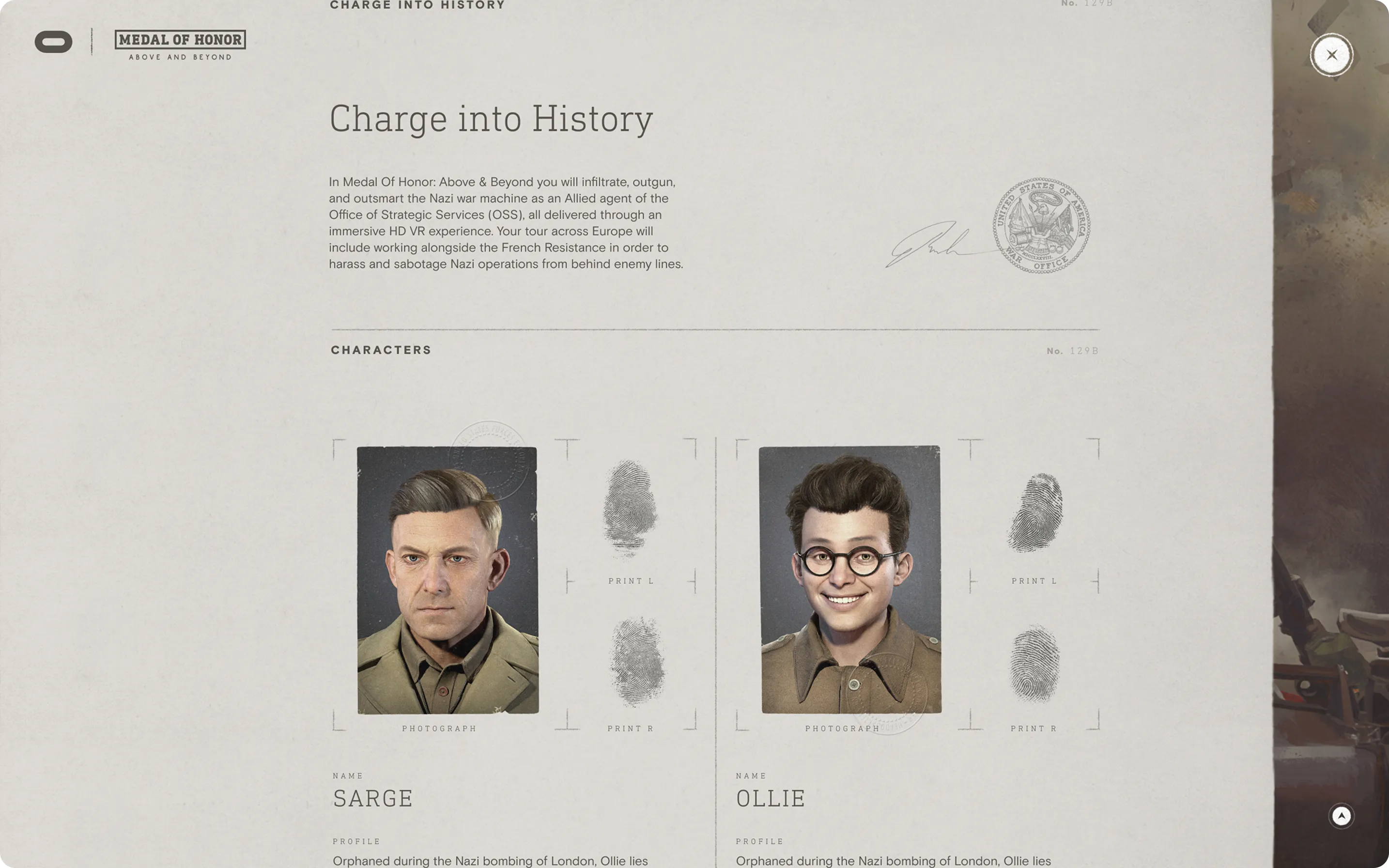 Charge into History: character dossiers for Sarge and Ollie