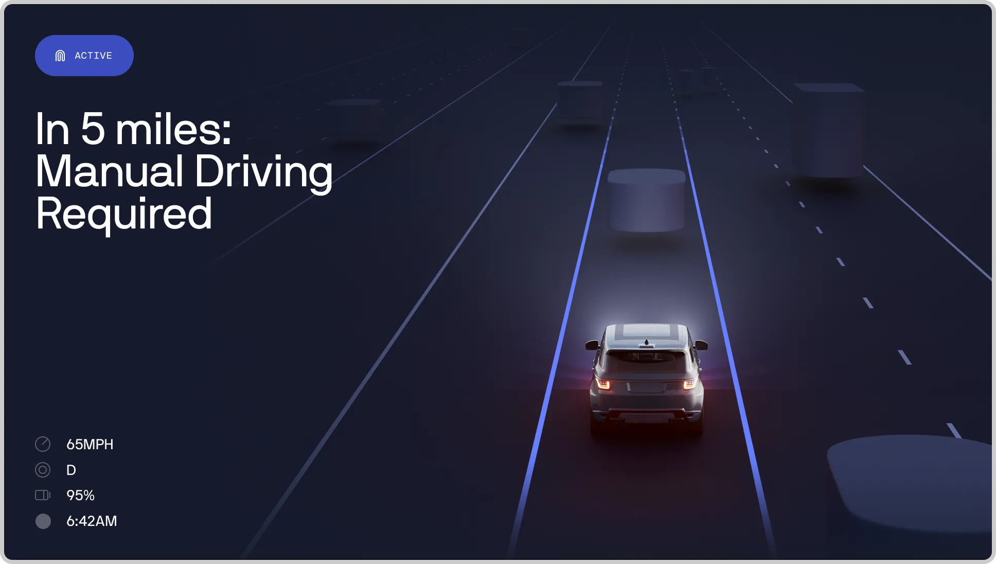 In 5 miles: Manual Driving Required