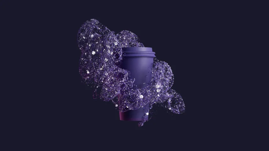 Coffee cup wrapped in a particle simulation